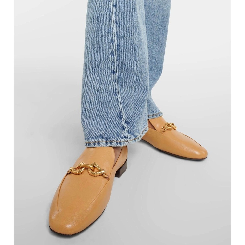 Tory Burch Jessa Leather Horsehead Loafer Flat 7 Tan Old Money Luxury Equestrian